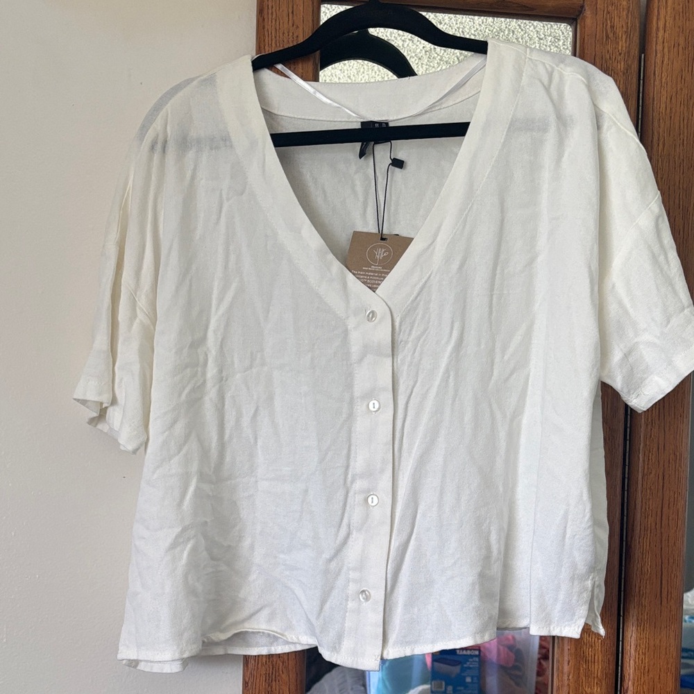 NWT Vero Moda XL White Button Blouse • Linen ECOVERO™ Relaxed Fit Minimalist